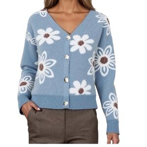 Bibifish floral print soft fuzzy knit button up cardigan sweater